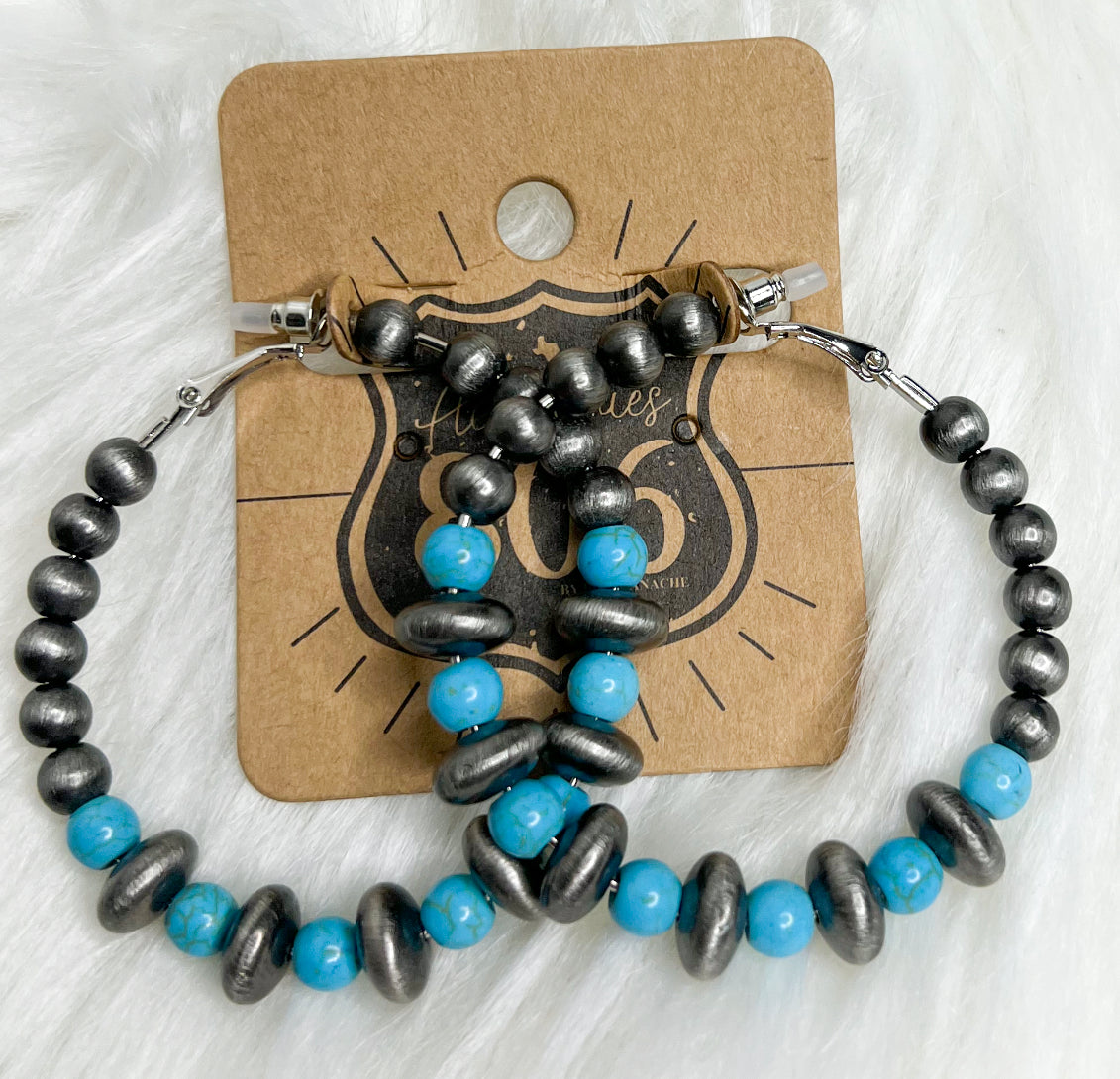 2-Tone Beaded Hoop Turquoise Earrings