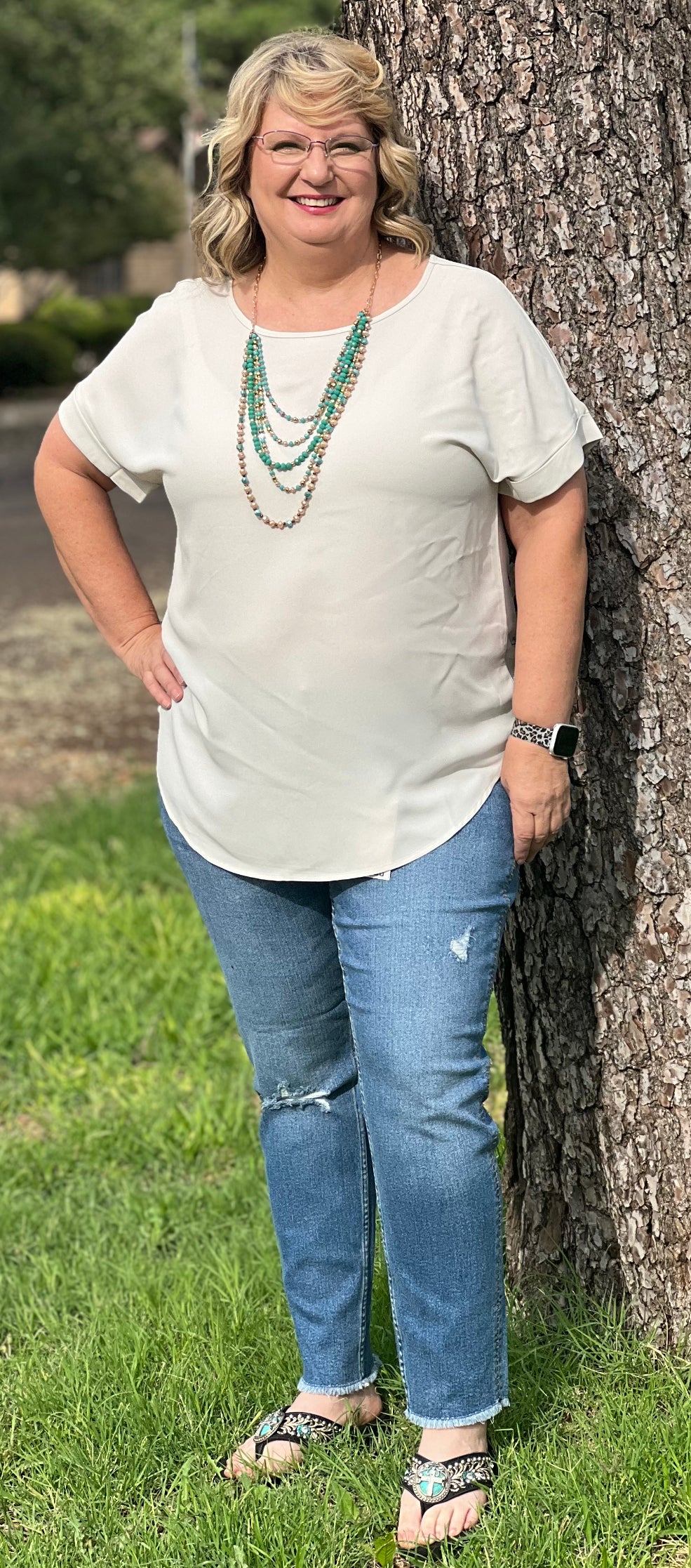 Woven Bone Boat Neck Top