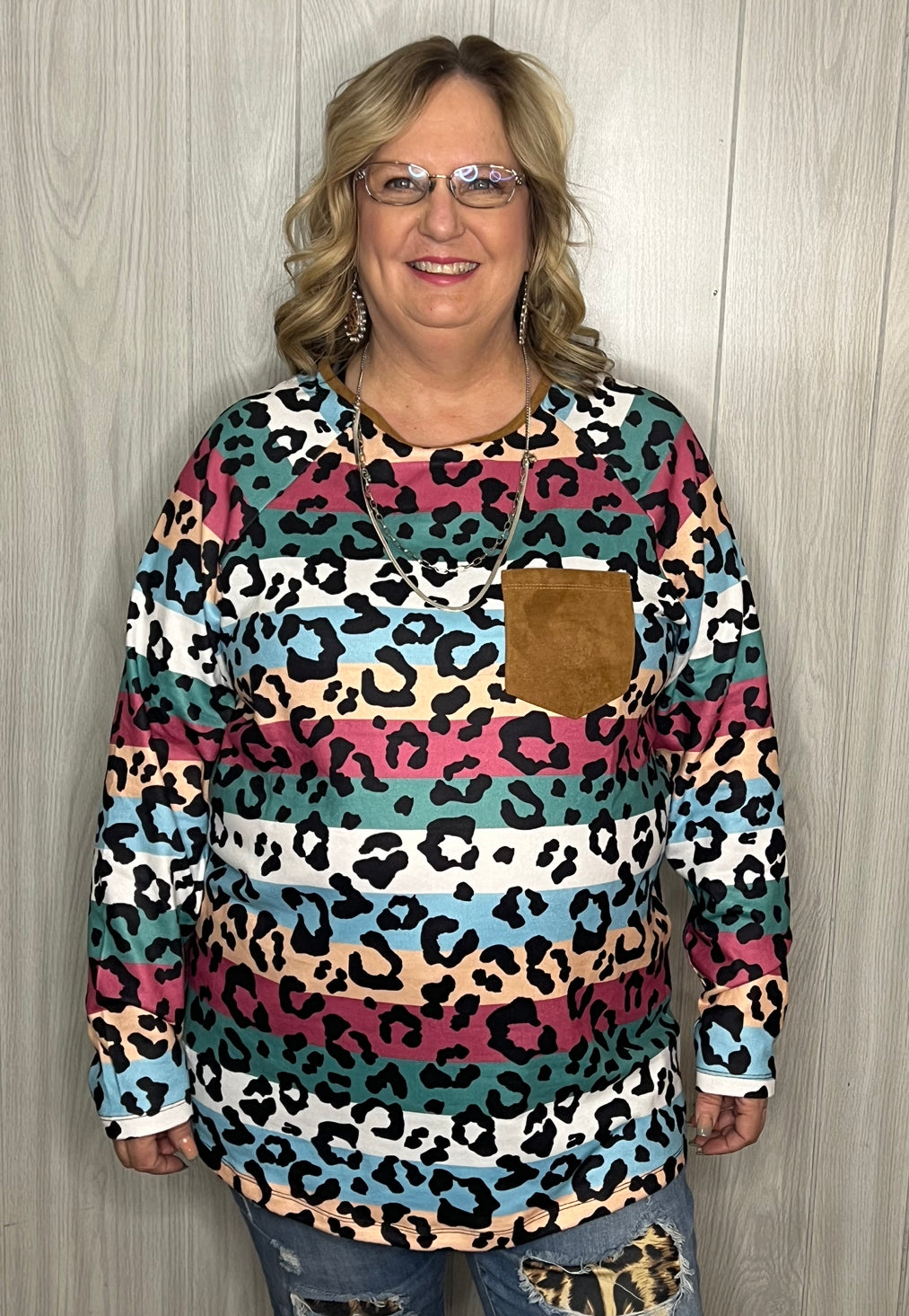 Color Stripe Leopard Top