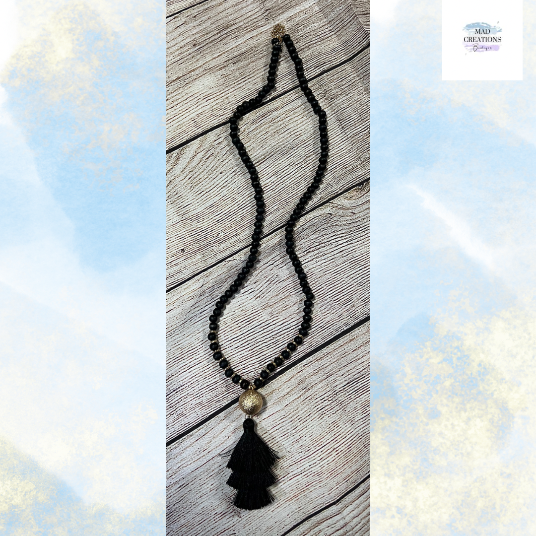 Black & Gold Tassel Necklace