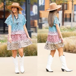 Leopard Color Block Ruffle Dress