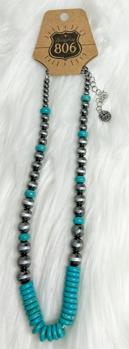 Turquoise Disc and Beaded Necklace