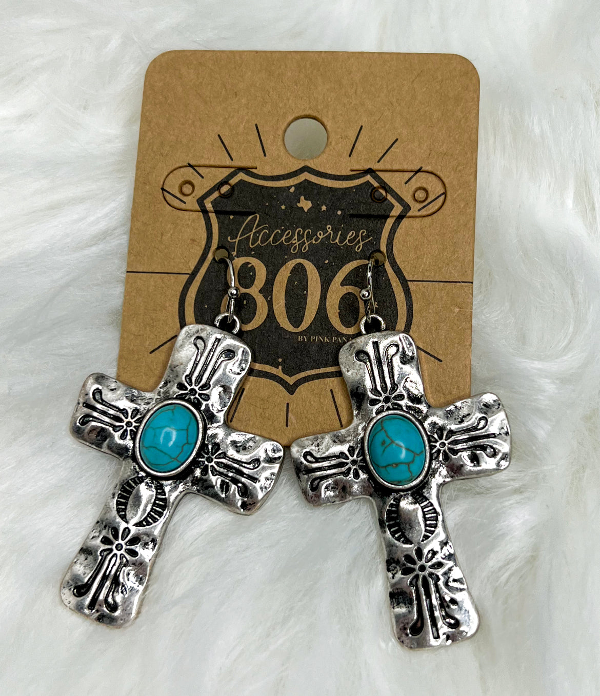 Cross Earring with Turquoise Stone