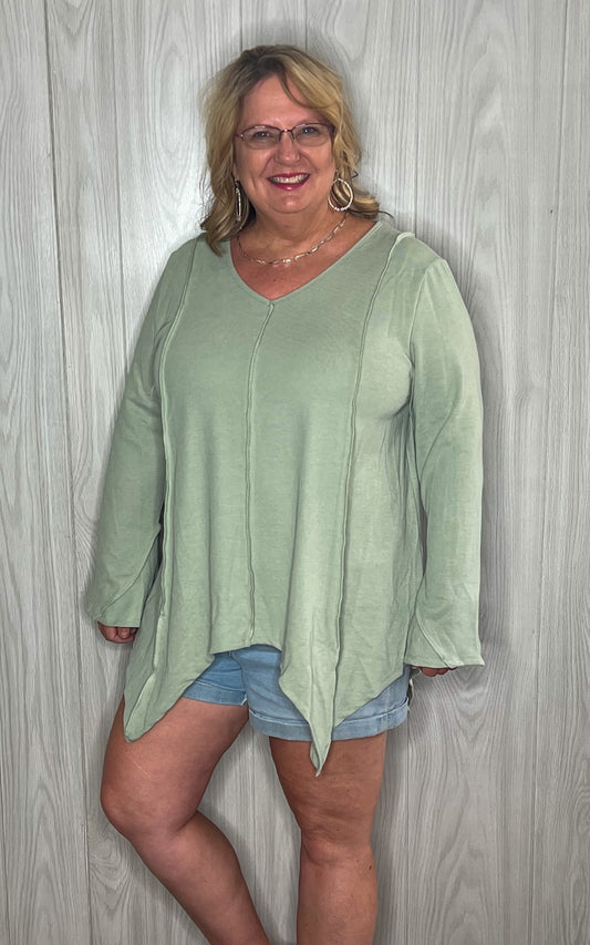 Green Bell Sleeve Top