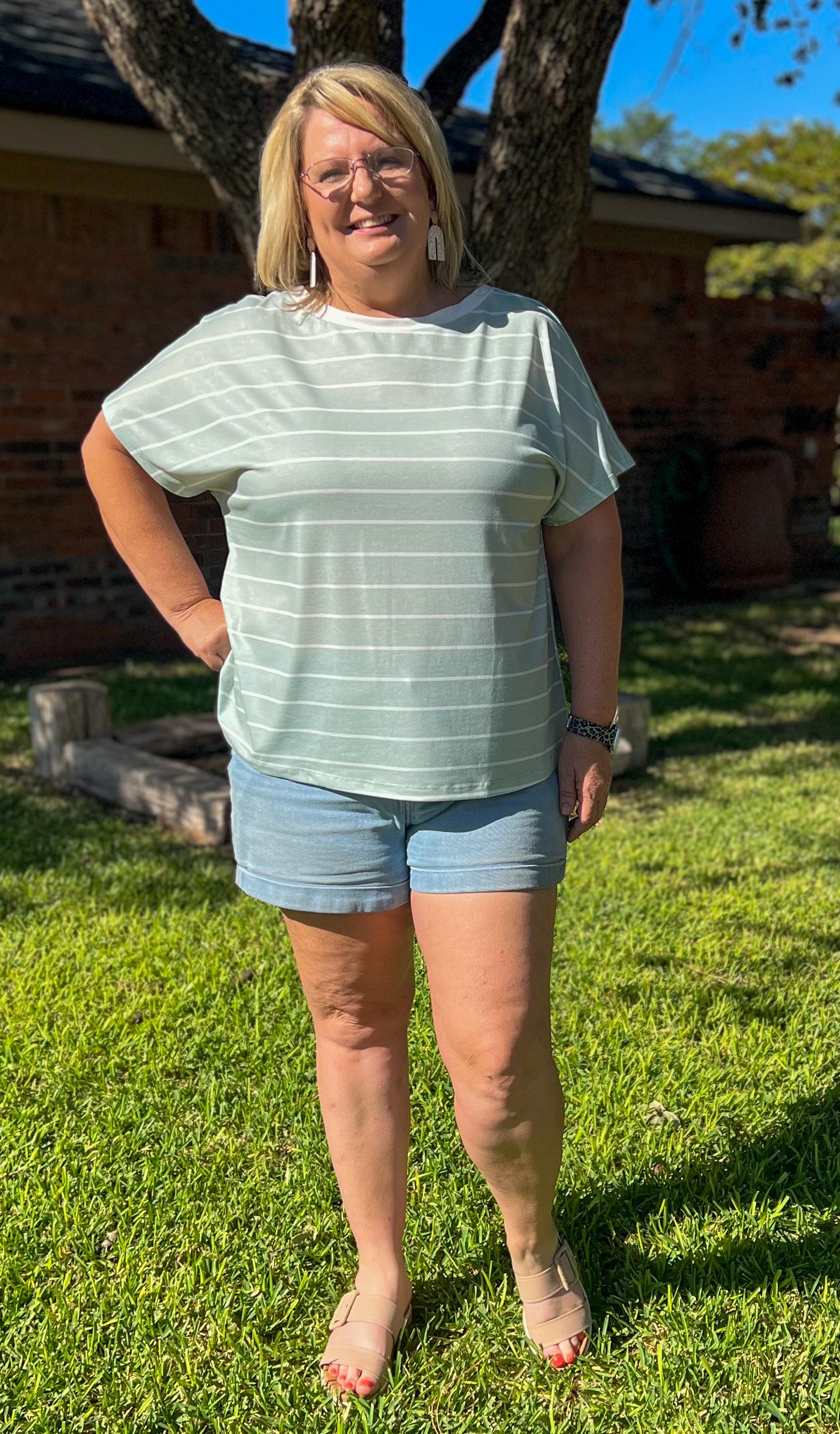 Light green striped store shirt